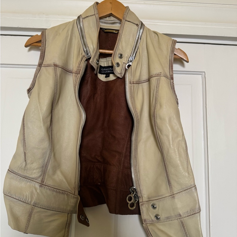 Donald J. Pliner Beige and Brown Leather Vest